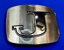 Custom Initial Letter J Silver Tone Outlined Reflective Men Women Belt Buckle