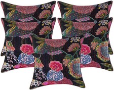 Indian 5 Kantha Cushion Cover Cotton Decorative Throw Pillow Case Decor Boho 16"