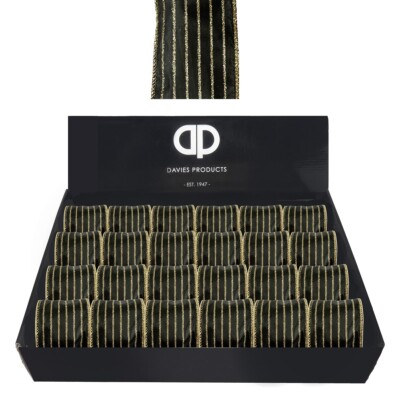 Eine einzelne Rolle Drahtkantenband - 63 mm x 2,7 m - schwarz & gold Streifen