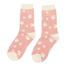 Miss Sparrow Ladies Novelty Animal Paw Printed Dusky Pink Bamboo One Size Socks