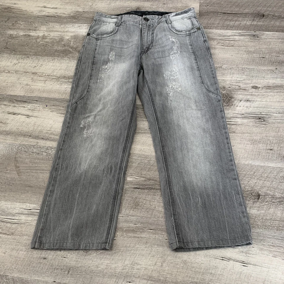 Pantalones de mezclilla Decree para hombre talla 31x32 ajustados rectos gris envejecido 31x25 real Foto 2 de 4