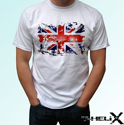 Great Britain flag white t shirt top GB England design mens