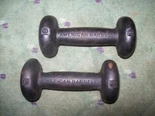 vtg AMERICAN BARBELL 3lb DUMBBELLS "BUNS" BodyBuilding York EXERCISE Fitness GYM