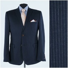 Mens Padded Elbows Sport Coat 44R US Size DRESSMANN Striped Wool Blazer Jacket