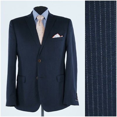 Mens Padded Elbows Sport Coat 44R US Size DRESSMANN Striped Wool Blazer Jacket