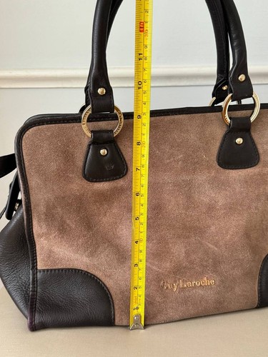 Guy Laroche Paris Brown Suede Leather Handbag Tote Shoulder Purse - Picture 6 of 10