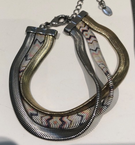 Triple Flat Snake Chain Set 64cm Necklace + 19cm Bracelet Gold/Silver/Marbled VG - Picture 3 of 4