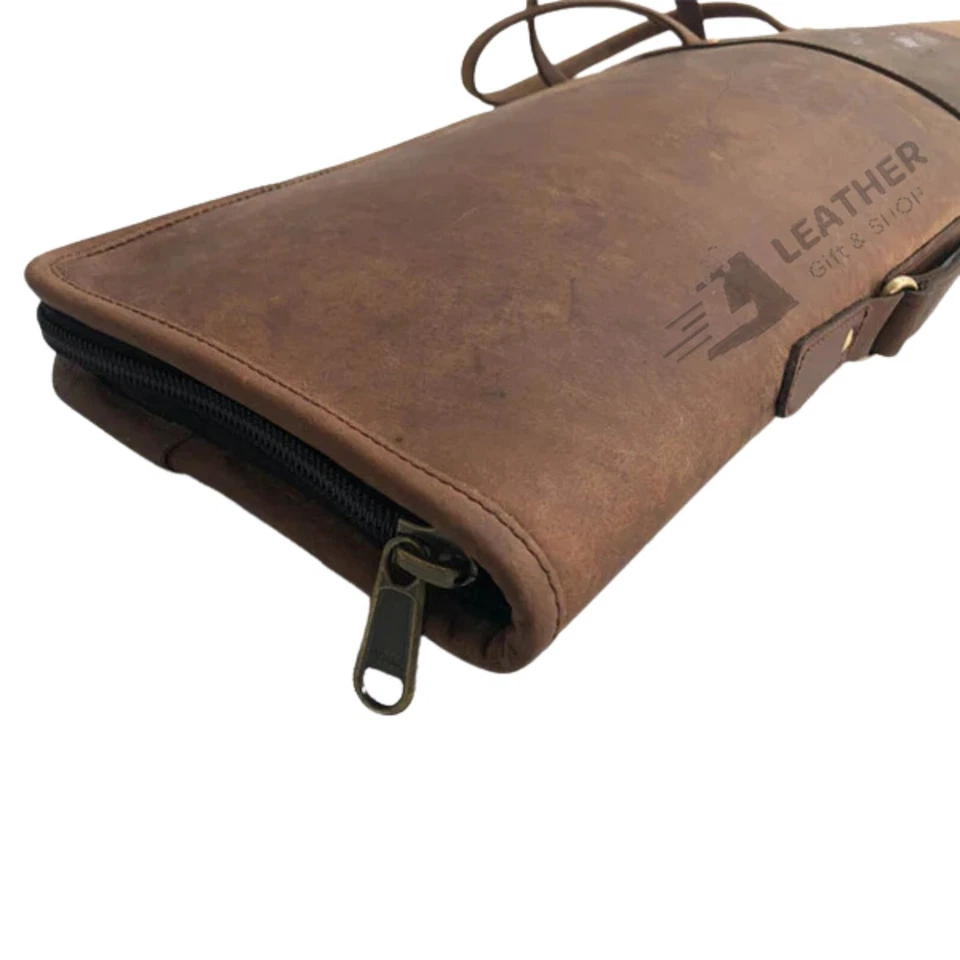 Leather Shotgun Slip Case for Hunting, Distressed brown shotgun case, rifle case - Image 4 of 4