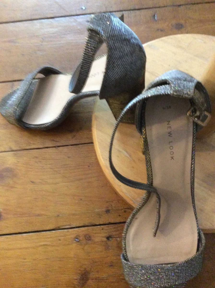 New look silver glitter block heel sandals top