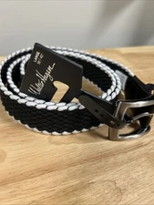 Walter Hagan Golf Belt Mens Large 38"-40" Stretch Basketweave Black White Buckle