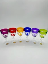 Crystal de Paris Cut to Clear Wine Glasses Set of 6 NIB Multi-Color France