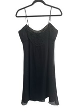 EXPRESS 10 Vintage Y2K Black Crinkle Silk Slip Dress Crochet Spaghetti Strap