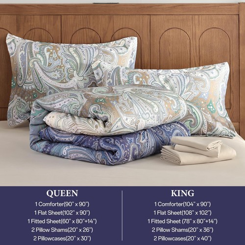DJY Paisley Queen Comforter Set, 7 Pcs Khaki and Purple Blue Gradient Comfort... - Picture 9 of 9