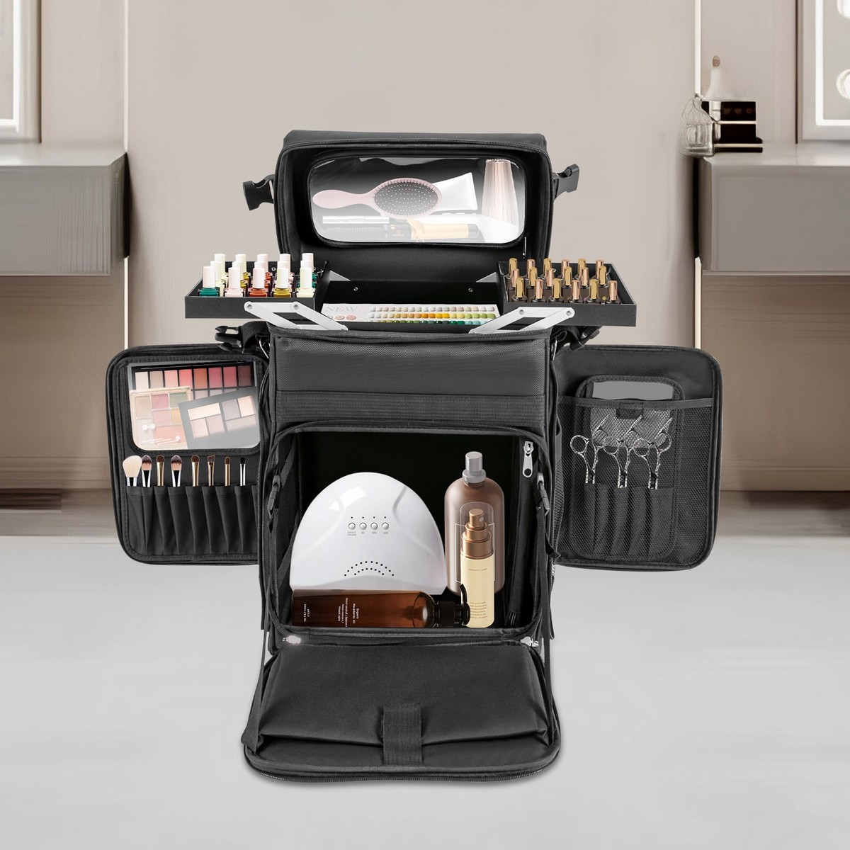 best professional makeup travel bag Travel Makeup Trolley with Multi Compartments Professional Rolling Cosmetic  Case
