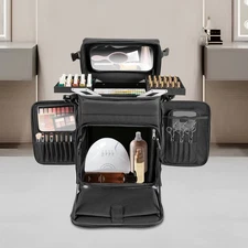 Makeup Train Caser Soft Sided Rolling Makeup Trolley Train Case Bag w/Clear Bag