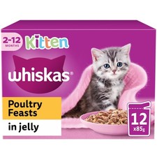 96 x 85g Whiskas Kitten Poultry Feasts Mixed Wet Cat Food Pouches in Jelly 4.61 per kilo
