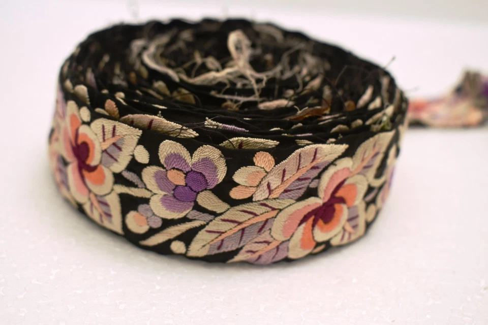 Vintage Parsi Gara Embroidery Border Floral Lace Trim Hand-Embroidered Chinese - Image 2 of 4