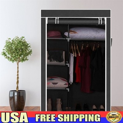 64 Portable Closet Organizer Storage Rack W/ Shelves Movable Rod Dustproof Cover