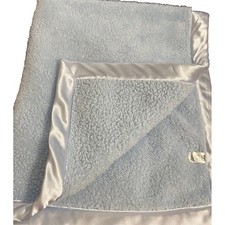 Hudson Baby Blanket Blue Thick Plush Satin Trim Fleece Boy Security Lovey