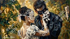 ExpoArte. Dipinto acrilico stampato su tela. LA DAMA E IL CAVALIERE. no copia