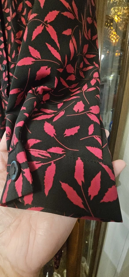 Vtg LESLIE FAY Red & Black Button Front Maxi Secretary 80s Dress w/Belt 10P - Image 3 of 4