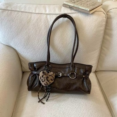 Dark Brown Soft Leather Hobo Shoulder Bag Boho Purse with Charm
