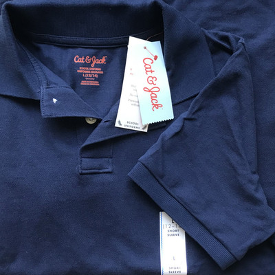 Boys Pique SCHOOL UNIFORM POLO Shirt, Cat & Jack Large(12-14) Short Sleeve Navy