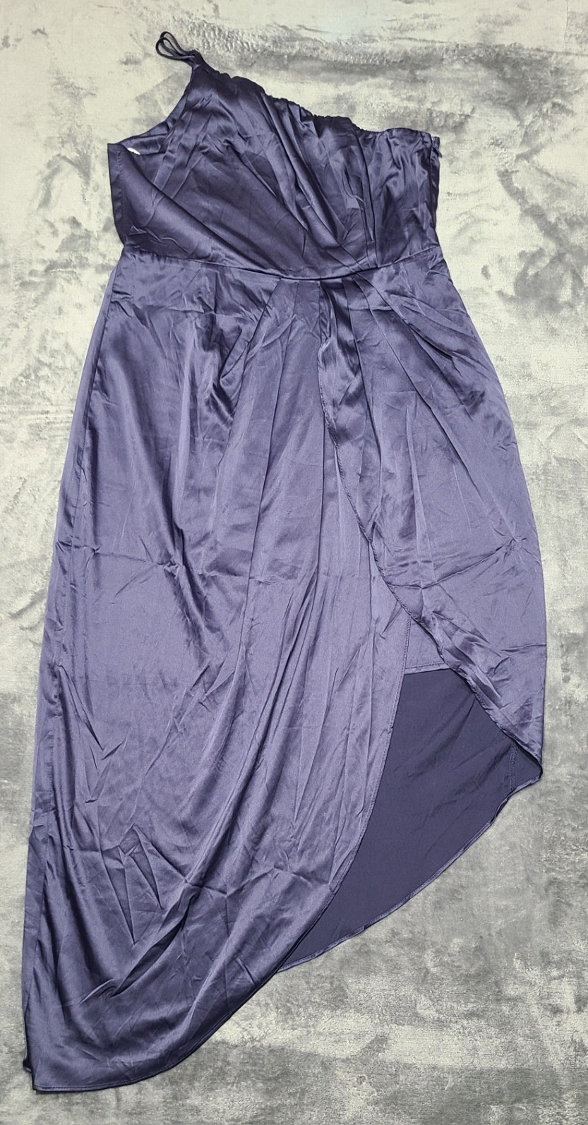 Lulus Women's Blue Satin one shoulder Wrap Maxi Dress XL Asymmetric Ruffle Zip