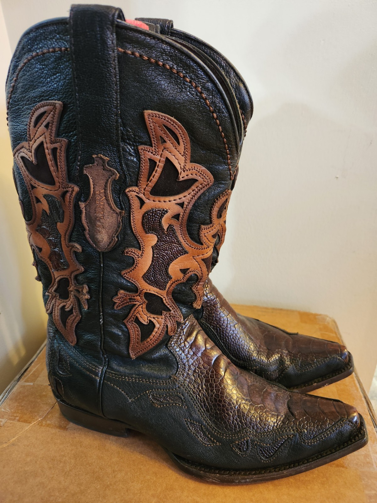 CUADRA TWO TONE BROWN PYTHON COWBOY BOOTS,  Size 9 - image 3