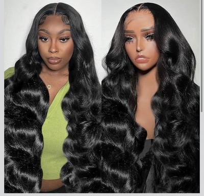 Black Body Wave Lace Front Wig Middle Part Wavy Hairpiece