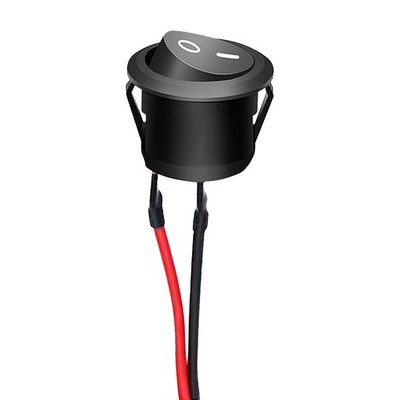 Wippschalter mit Anschlusskabel, 2-polig, rund, 6A 250V, Schwarz