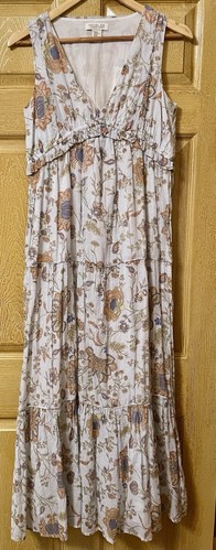 Rachel Zoe Sleeveless Vneck Dress Womens XS Floral Beach Cottagecore 100% Cotton