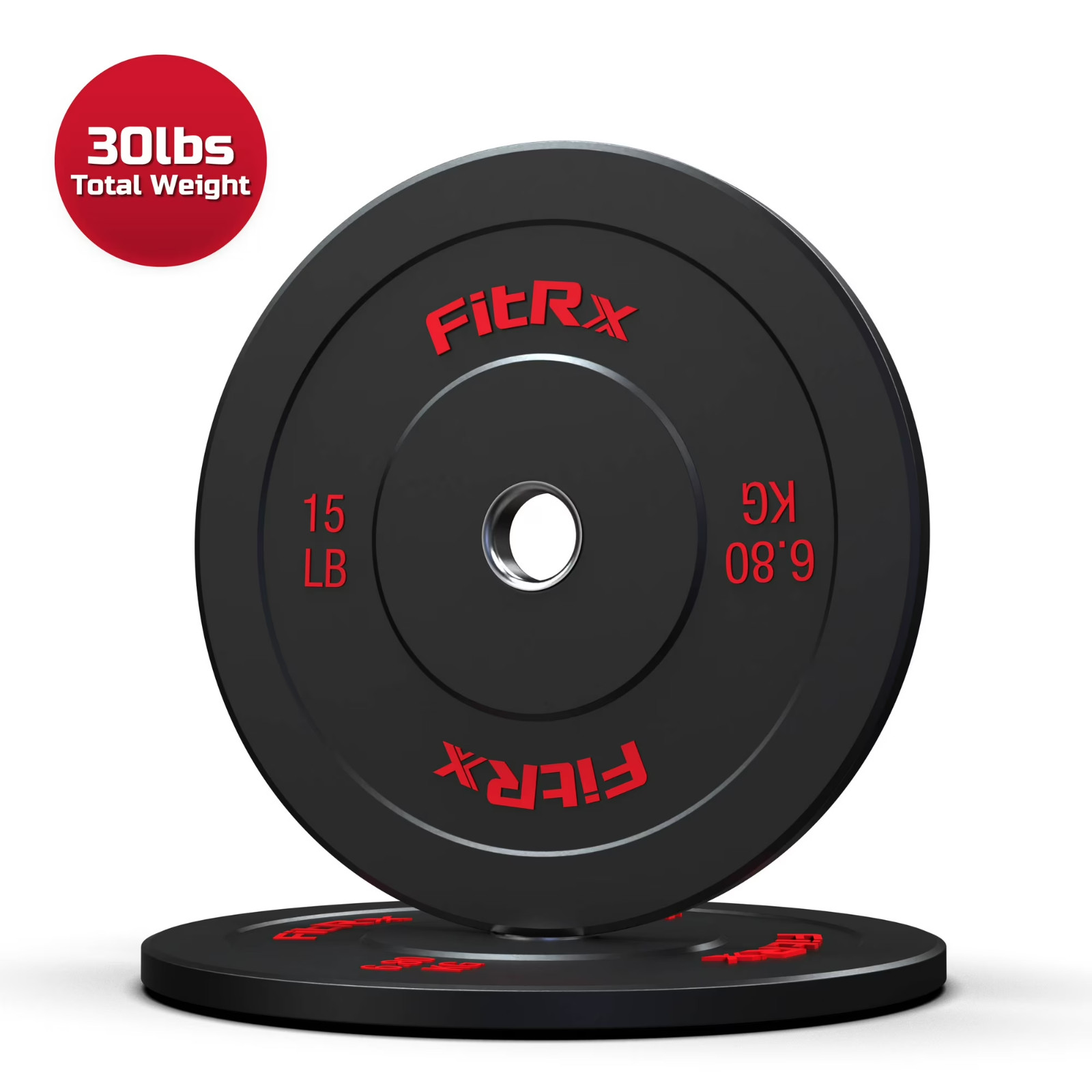 FitRx 15lb Bumper Plates &ndash; Olympic Weight Plates for Home Gym, Pair