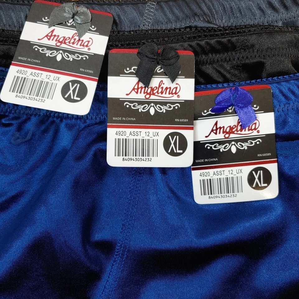 Angelina 3 Bragas Calzoncillos Completos Mujer Talla XL Nailon Satinado Negro Azul Gris Lazo Nuevas con Etiquetas Foto 2 de 4