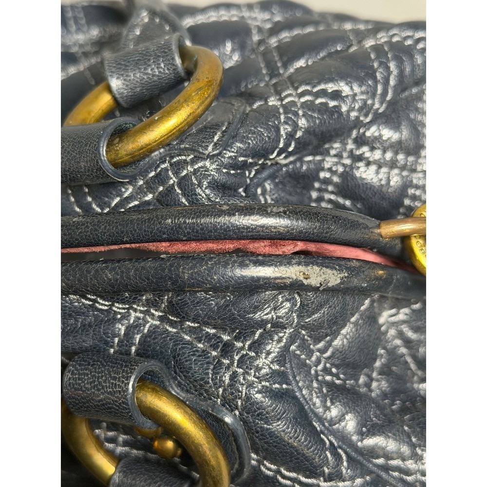 Marc Jacobs Stam Bag Navy Blue Quilted Leather Kiss Lock Frame Made in Italy image 8