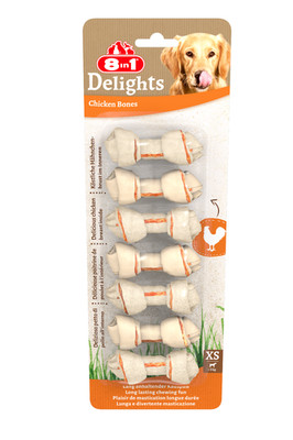 8in1 Delights Chicken Bones XS Hähnchen Kauknochen Kauspaß Hunde Snack 7 Stück