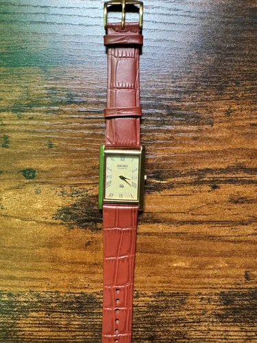 Seiko Slim Vintage Quartz Men Gold Dial Light Brown Leather Gentlemen's Watch