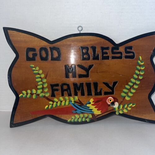Home Family Blessing Wall Plaque Parrot Theme Wood 8x12” Hand-painted Hanging - Picture 2 of 7