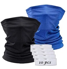 X-CHENG Scarf Bandanas Mask, Multi-Purpose Neck Gaiter Black/Blue 2 pc 10 Filter