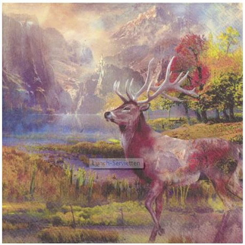 "20 Servietten \"Deer`S Dream\" Hirsch*Alpenchic*Hirschkopf Herbst Wald 33X33 Berge"-image