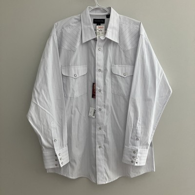 NWT Panhandle Slim Men's White Western Long Sleeve Shirt Pearl Snaps 16.5/35