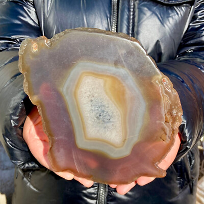 1.22LB Natural Agate Striped Quartz Crystal Hand-cut Mineral Specimen Healing