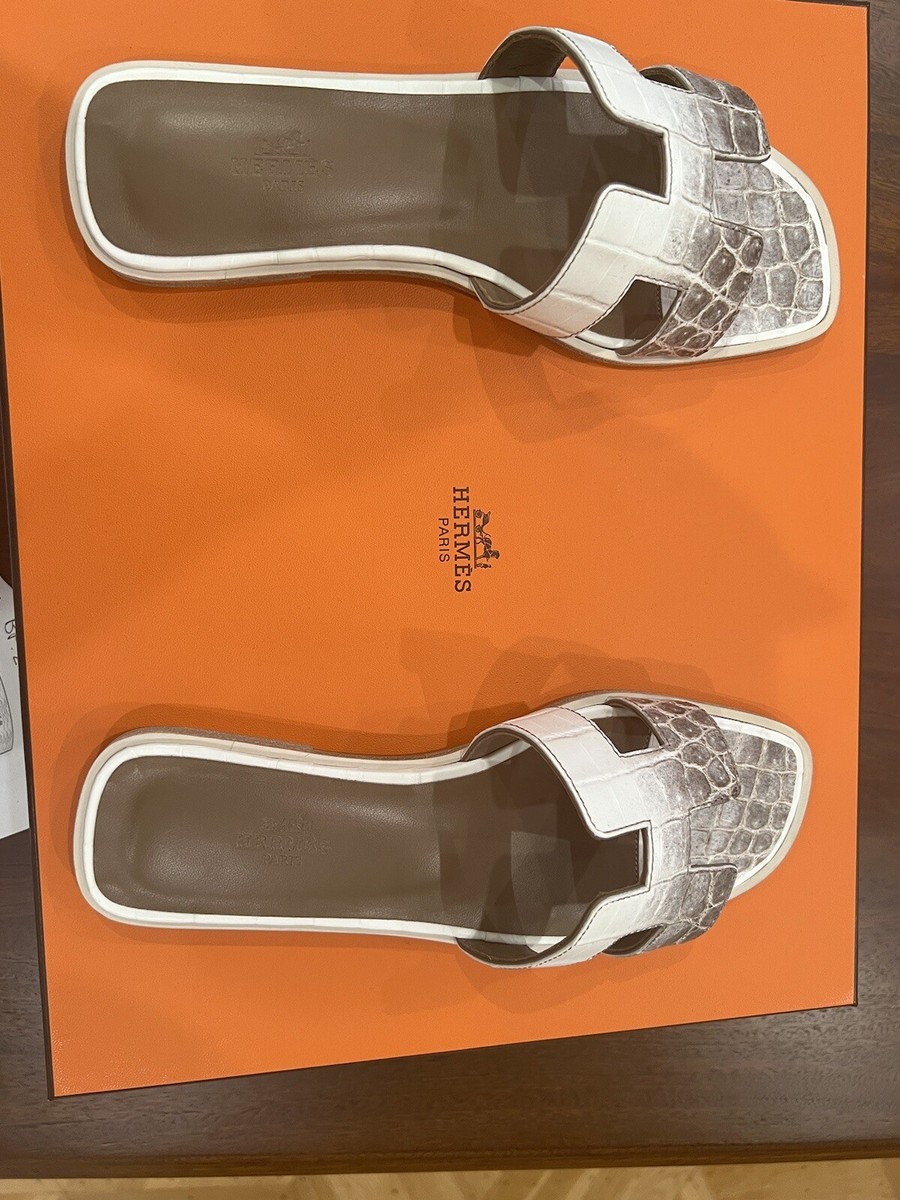 Hermes Oran Sandal Himalaya Flat EU/7 Us New With Box, CITES