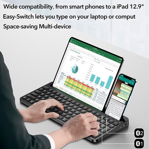 Rechargeable Built-in Cradle Wireless Bluetooth Keyboard for Windows iOS Android - Picture 9 of 13