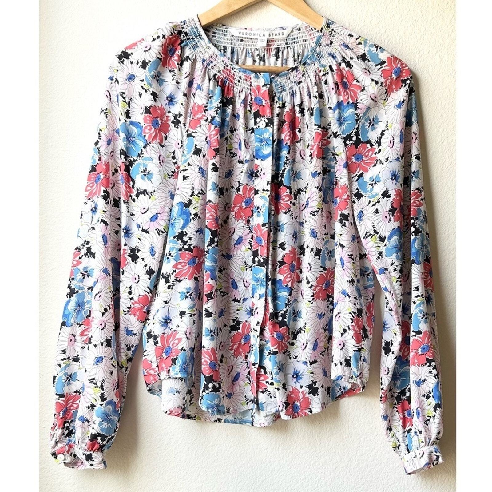 Veronica Beard Silk Madge Button Multi Floral Sil… - image 1