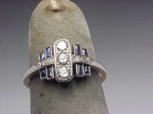 Art Deco 3.90 Ct Diamond & Blue Sapphire Antique Vintage Wedding Ring 925 Silver - Bild 3 von 4
