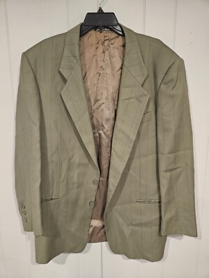 Mani Saks Fifth Avenue Mens 42R Wool Two Button Blazer Green Striped Made Italy