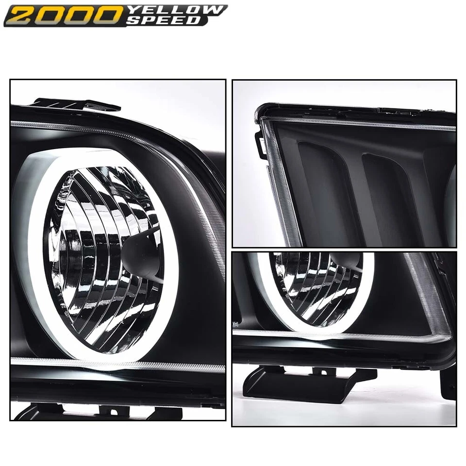Fit For 2005-2009 Ford Mustang LED DRL Halo Headlights Assembly Black Headlamps Foto 4 de 4