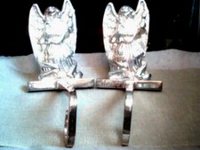 Pair of Angel Mantel Christmas Stocking Holders Hangers Silver Plated heavy