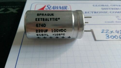 Sprague 220uF 100V 22X42 674D Ll Extralytic Electrolytic Capacitor 105C x2pcs - Picture 3 of 5